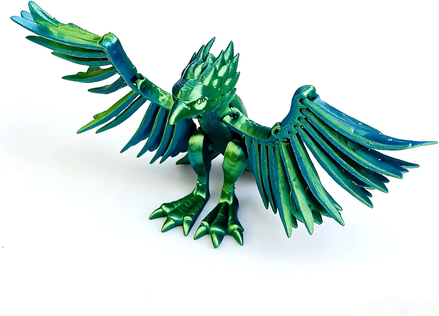 8.7 Inch 3D Printed Articulated Phoenix - Flexible Fidget Figurine, Stress Relief Toy, Desktop Cool Decoration for Festive Gifting (King of Birds) & All Occasions (Laser Green)