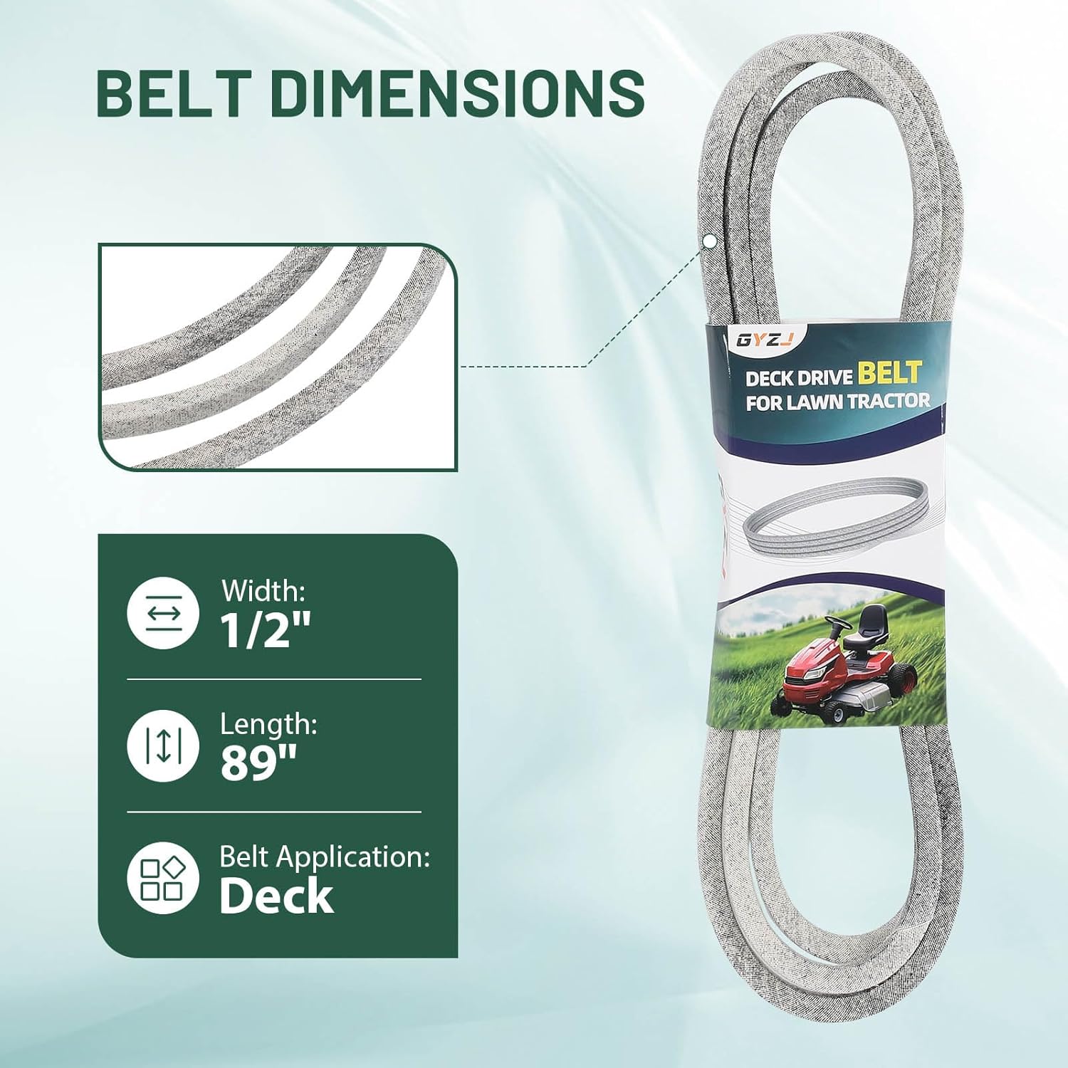 GX20006 UC30568 Mower Drive Belt for John Dee re D110 D140 L130 L120 L110 LA135 LA145 D130 D170 LA115 L111 125 D125 115 155C L118 LA120 LA130 LA175 (1/2"x 89"), 2 Pack