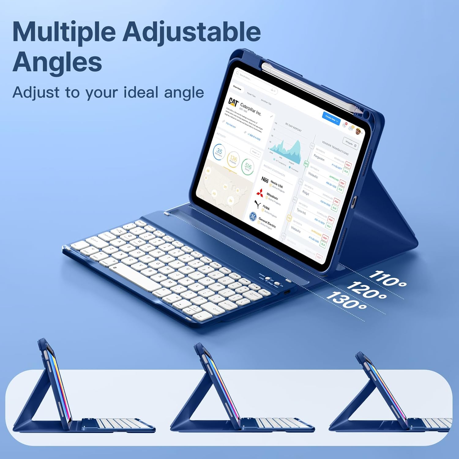 Wenlaty for iPad (A16) 11th/10th Generation Case with Keyboard - Detachable Wireless, Thin & Light Folio Keyboard Cover with Pencil Holder, for iPad 11-inch 11th 2025/10.9-inch 10th 2022, Navy Blue