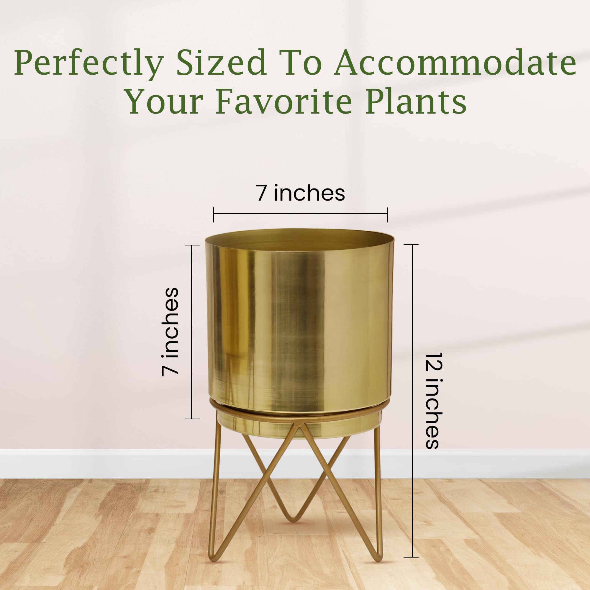 HomeShastra® Elle Gold Metal Planter with Stand | 12 Inch (Height) by 7 Inch (Dia) | Planters for Living Room, Bedroom Dec (Pack of 1) 1