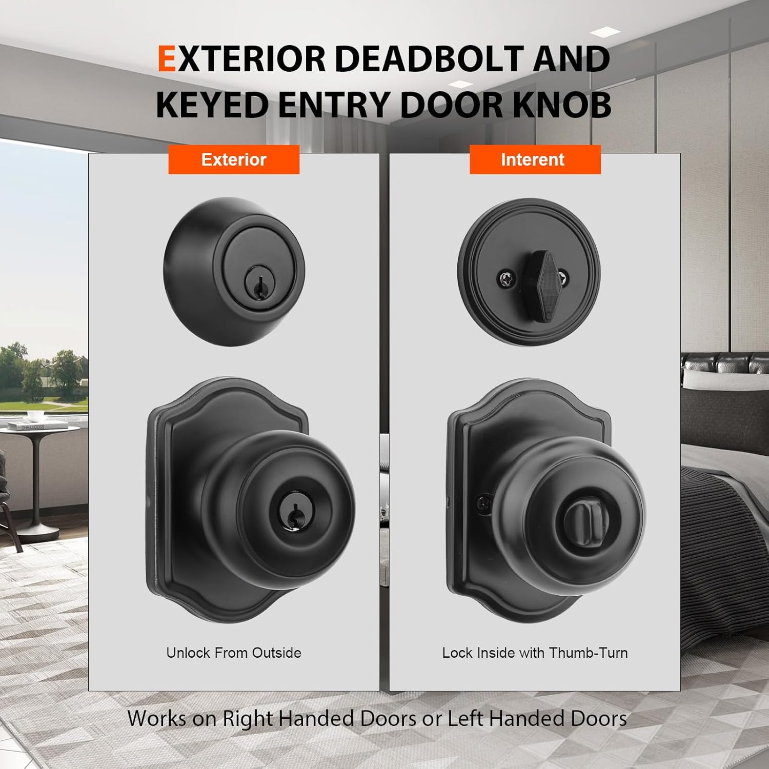 Haidms Privacy Exterior Deadbolt and Keyed Entry Door Knob Set