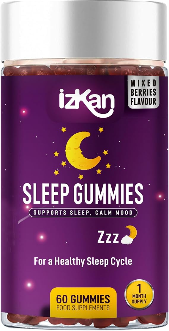 Sleep Supplement Gummies for Adults with Magnesium, L-Theanine, Passionflower Extract, Chewable Sleep Aid, Calm Mood Vegan 60 Gummies |Mixed Berry Flavour| (1)