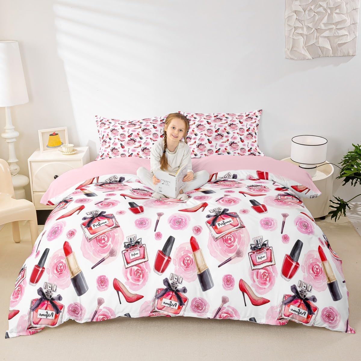 Castle Fairy Rainbow Duvet Cover Set Toddler Size,Retro Daisy Hippie Flower Bedding Set,Galaxy Stars Moon Quilt Cover for Kids,Comforter Cover(No Filler),2 Pcs