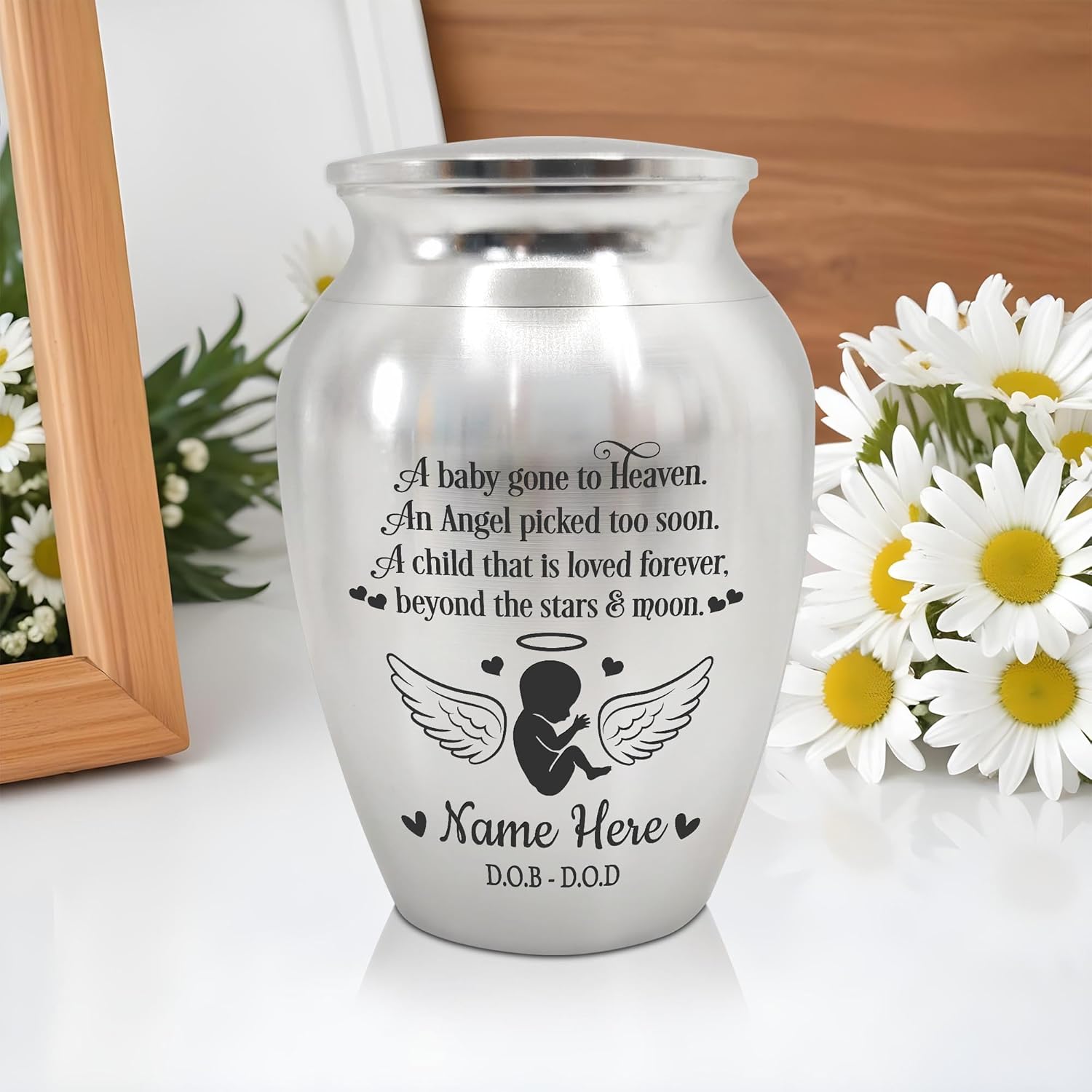 Artsy Woodsy Personalized Baby Mini Urn Stainless Steel,Decorative Keepsake Urn Engraved 2.56 inch,Memorial Urn for Childs,Loss of Child Bereavement,Small Urns Infant Baby Loss (11, 2.56x1.77)