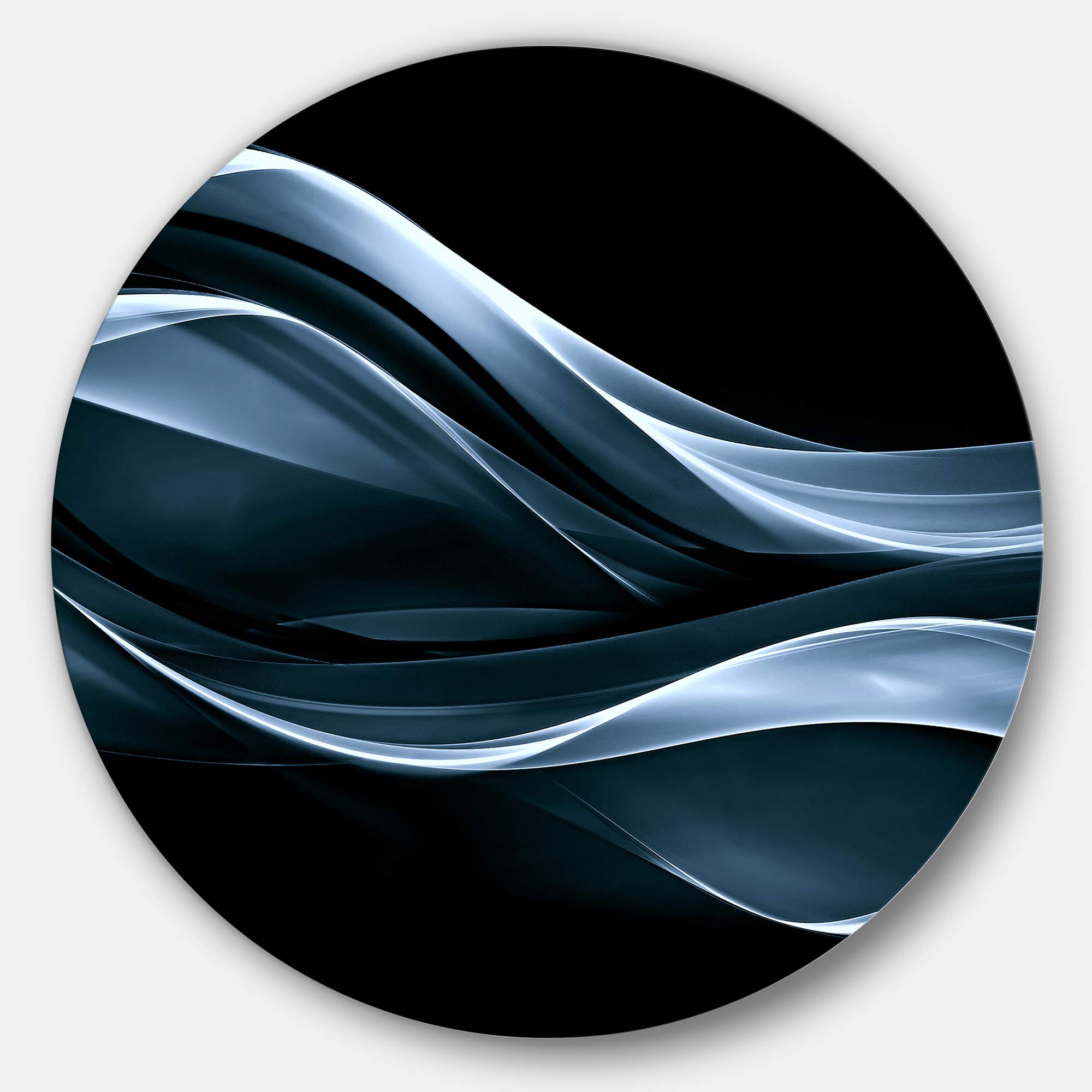 DesignArt Fractal Lines Blue in Black' Abstract Circle Metal Wall Art