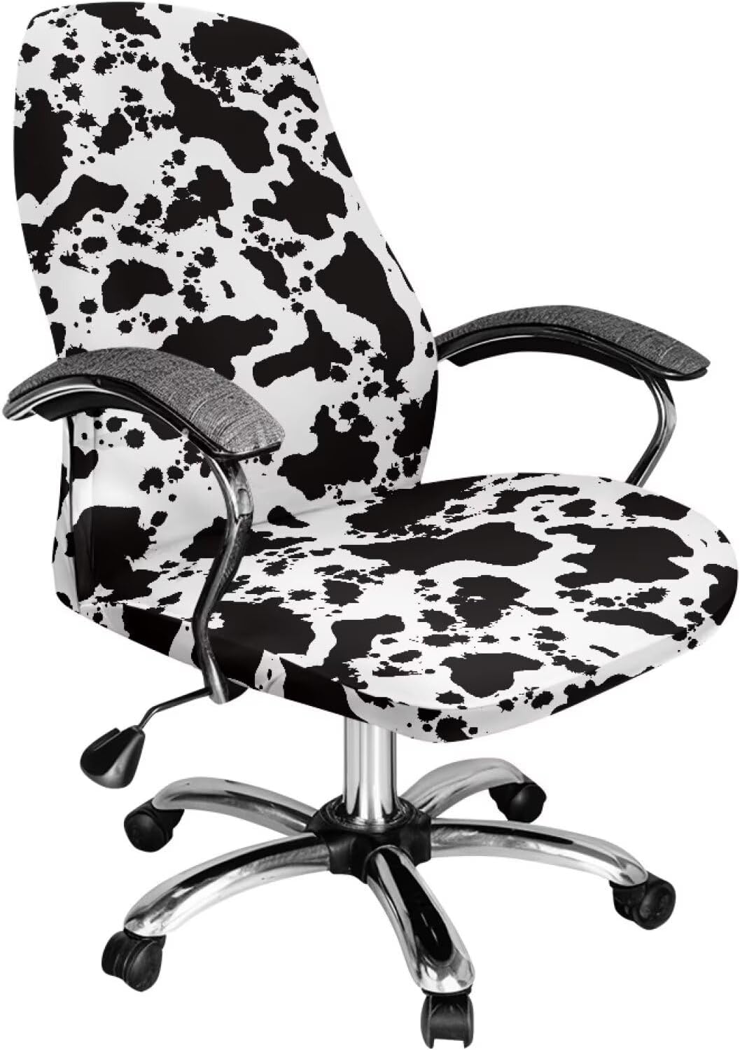 Cow Print White Black Stretchy Office Chair Covers Non-Slip Easy to Install Desk Chair Seat Protector Universal Removable All-in-One Gaming Chair Covers, L