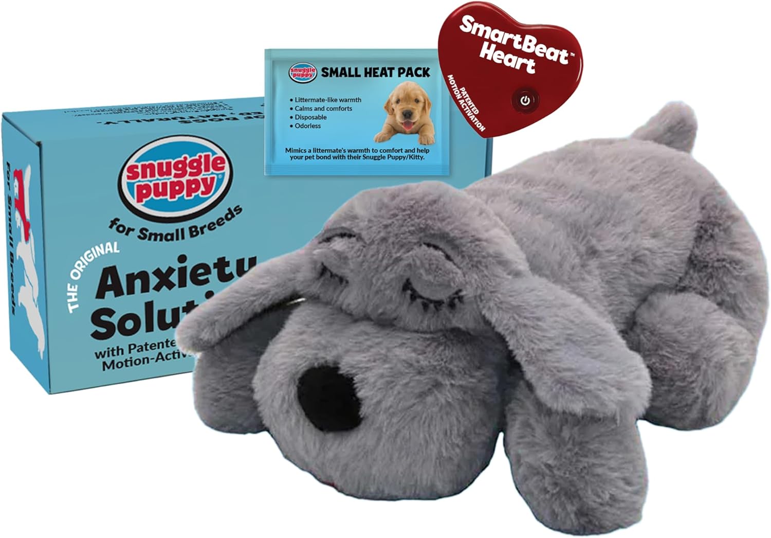 Snuggle Puppy Junior Heartbeat Puppy Toy – Heartbeat Puppy for Dogs – Pet Anxiety Relief and Calming Aid – Comfort Dog Toy – Behavioral Training and Sleep Aid Cuddle Buddy – Grey