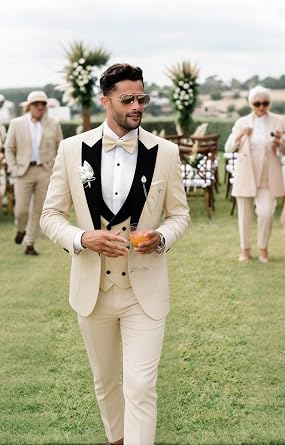 Wangyue Double Breasted Suit Men Mens Tuxedo Suit Set 3 Piece Wedding Tuxedos for Men Slim Fit Prom Suits Groom Tux