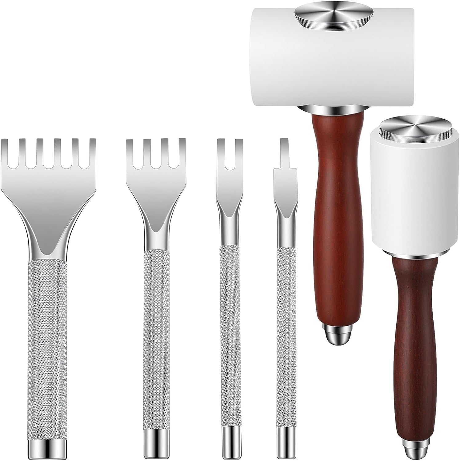Leather Carving Hammer 2 Pieces, Leather Mallet Hammer + 4mm Leather Stitch Punch Set, for Leather Craft DIY Engraving Stamping Project