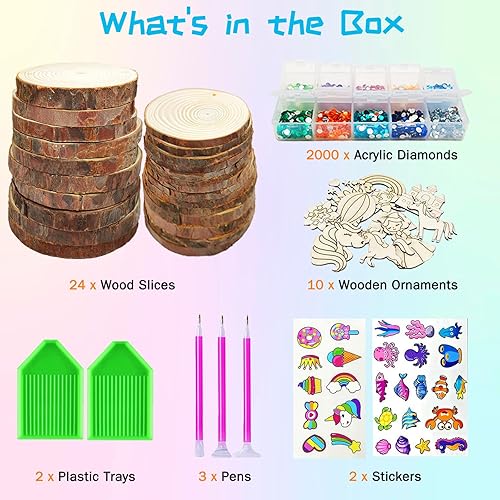 Miniatura 4 de KIRKOTOY Kit de manualidades de madera para niños, brilla en la oscuridad, regalos para niños y niñas de 6 a 12 años, 24 rebanadas de madera con