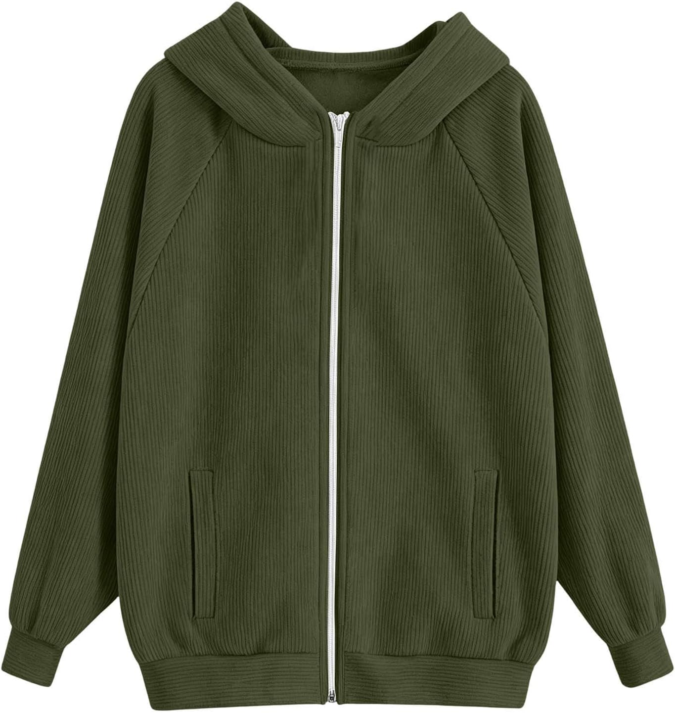 Girls Zip Up Hoodies Teen Corduroy Full Zip Hooded Sweatshirts Fall Cute Preppy Casual Oversized Track Jacket with Pockets