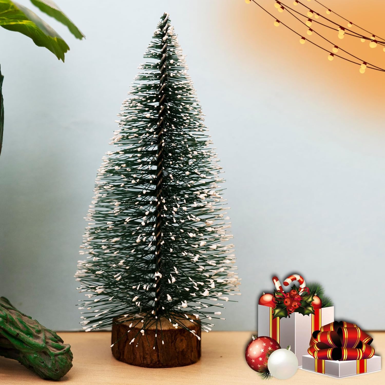 Puremazing Christmas Tree with Snow | Tree with Wooden Base | Frosted Pine Tree | 15 cm Long, 2 Trees | Xmas Tree for Home Decor, Corporate Gifting & Christmas 1