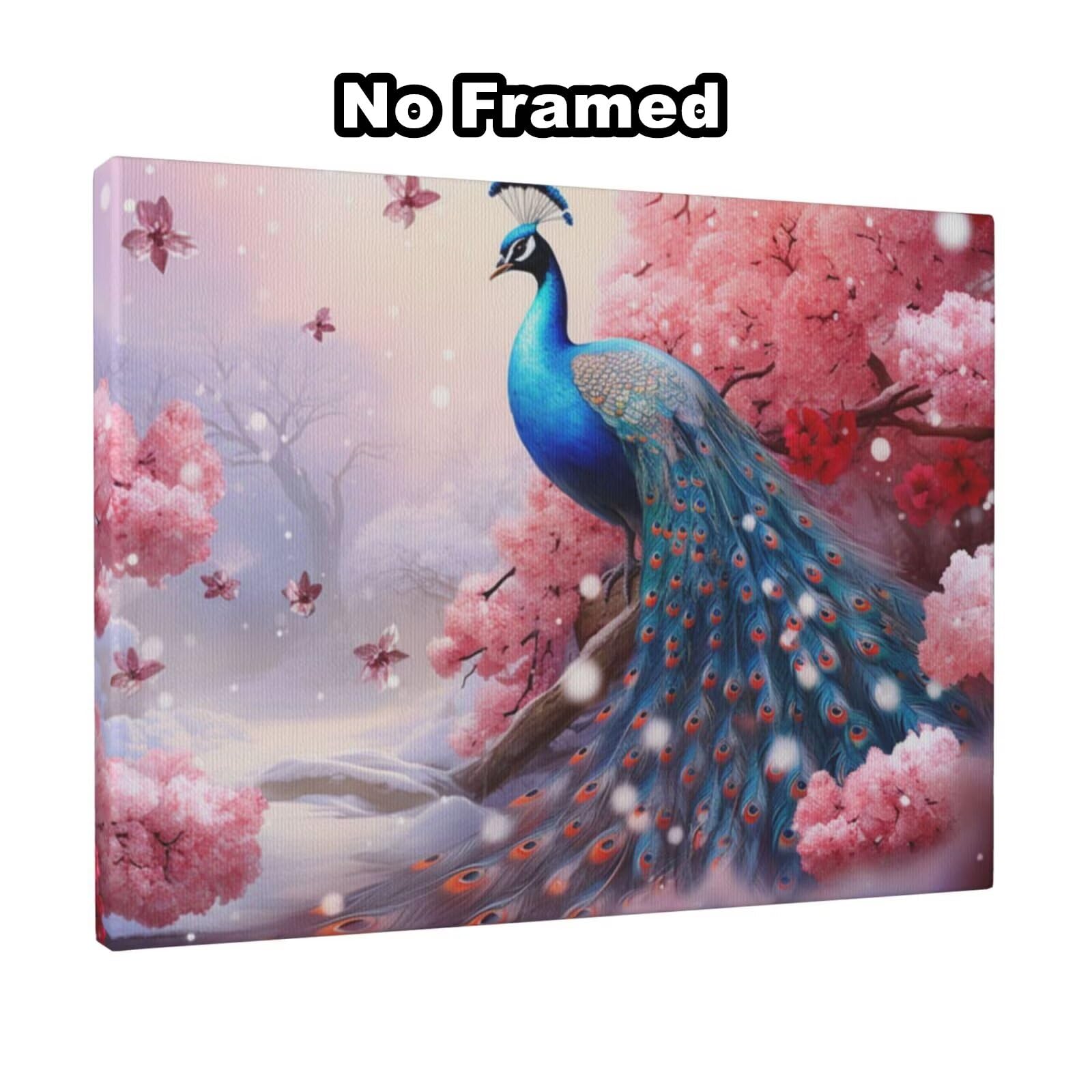 Kit per pittura con numeri per adulti, motivo: fiori, pavone con numeri per principianti, pittura acrilica con 6 pennelli, pittura a olio per decorazione da parete, 90 x 65 cm, senza cornice