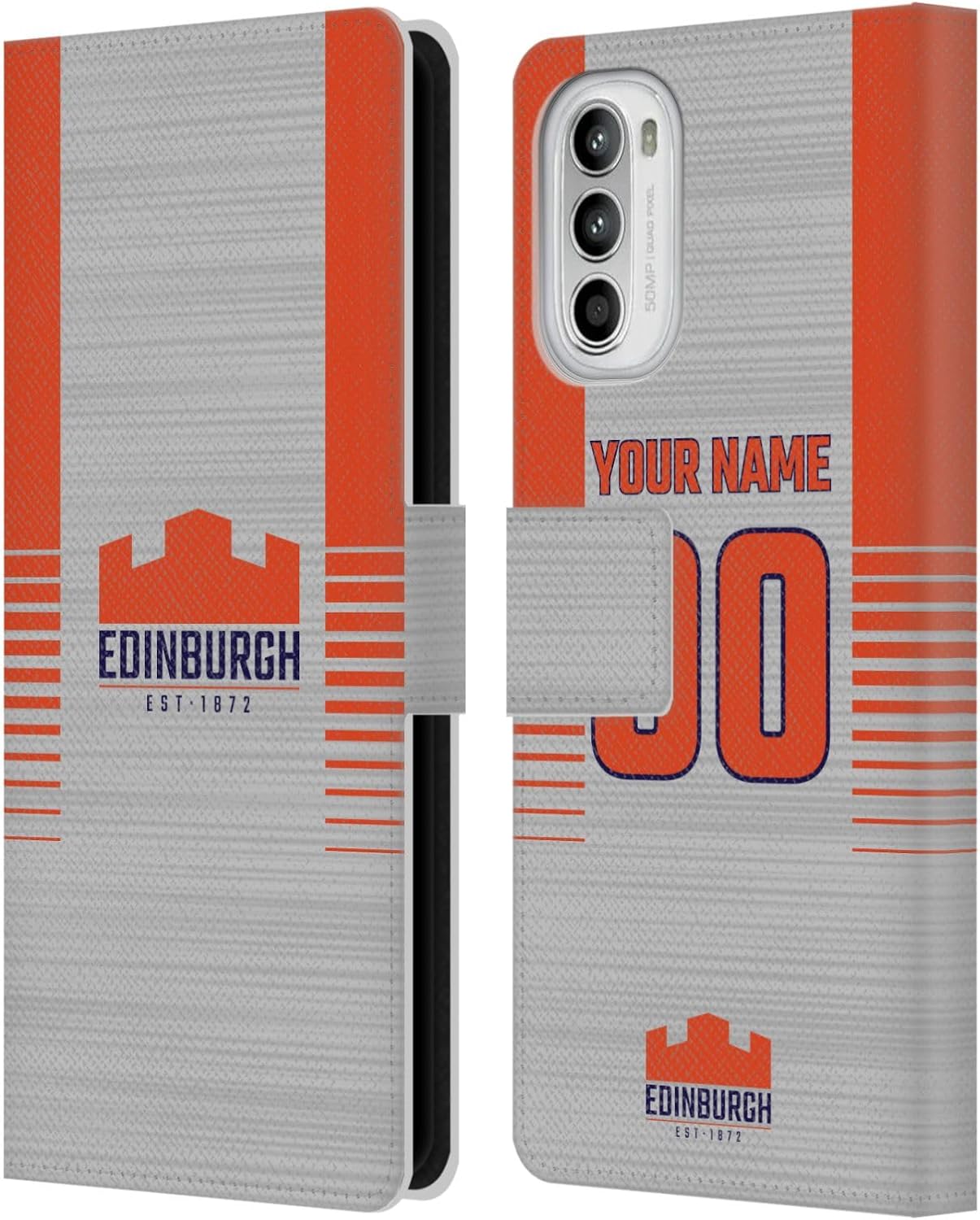 Head Case Designs Officially Licensed Custom Customized Personalized Edinburgh Rugby Away 2023/24 Kit Leather Book Wallet Case Cover Compatible with Motorola Moto G52