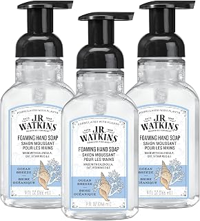 J.R. Watkins Brise Marine Foaming Hand Soap, Moisturizing Alcohol-Free Pump, Cruelty-Free Plant-Based, 9 fl oz 3 Pack