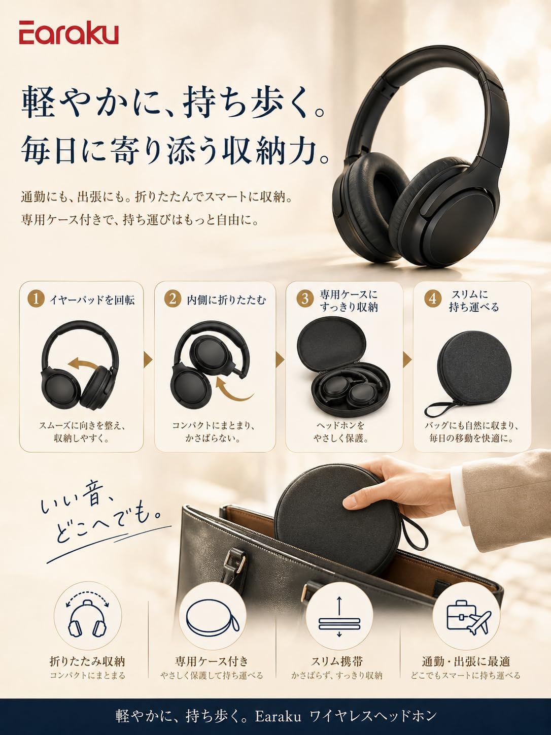 Earaku Wireless Headphones Bluetooth 5.4 ANC Noise Cancelling / Up to 60 Hours Playback / Multi-Point Support / Includes Storage Case / Wired & Wireless Compatible / Lightweight 265g Black 9