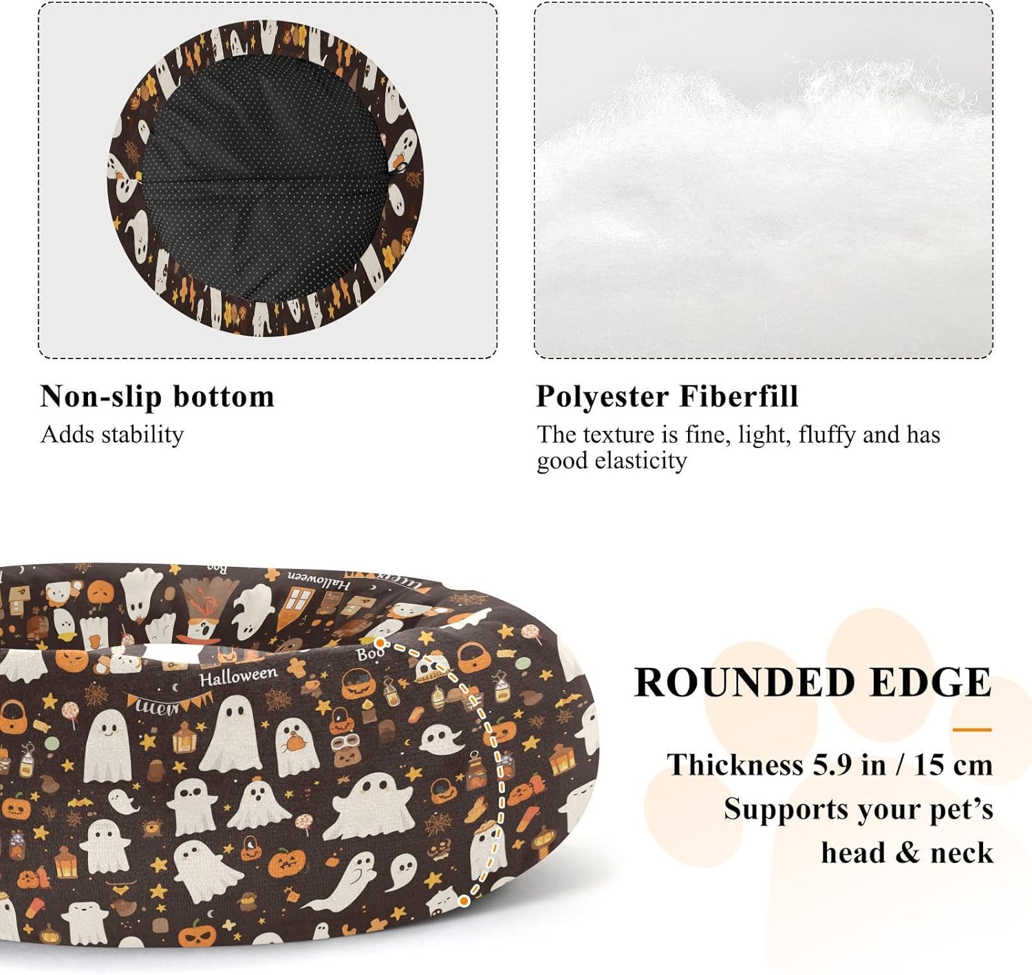 Pet Dog Beds Anxiety Relief Fluffy Cat Pillow Bed for Small Size Pets Supplies M Halloween Ghosts Brown