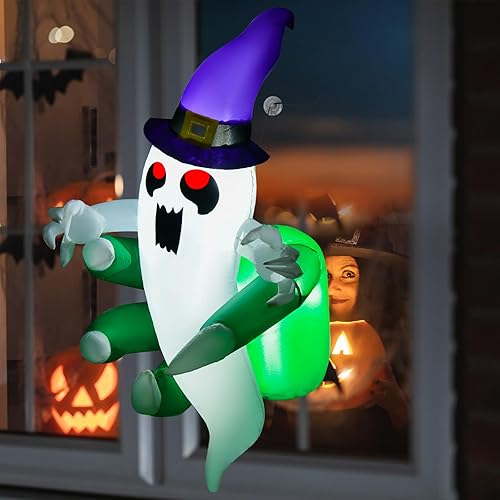 Miniatura 10 de GOFLAME Dragón colgante inflable de Halloween de 5 pies, decoración de patio con luces LED integradas, dragón volador de Halloween para árbol,