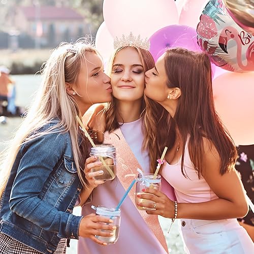 Miniatura 19 de Casoty Faja de cumpleaños de 16 años, juego de tiara con alfiler de perlas y decoraciones para niñas