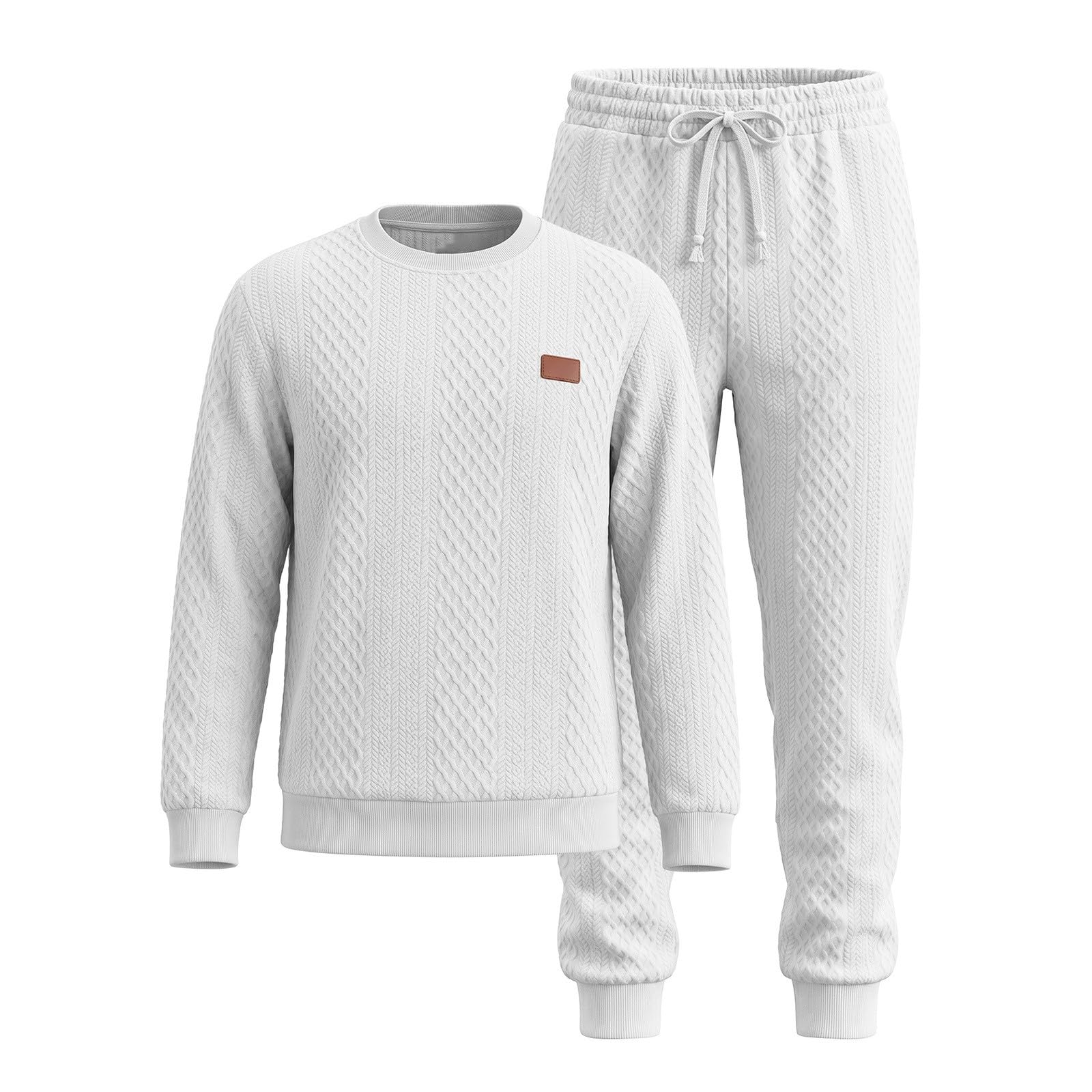 Conjunto de chándal de dos piezas de cuello redondo para hombre | Conjunto completo de sudadera y pantalones deportivos de cintura elástica, estilo casual, texturizados, ajuste holgado