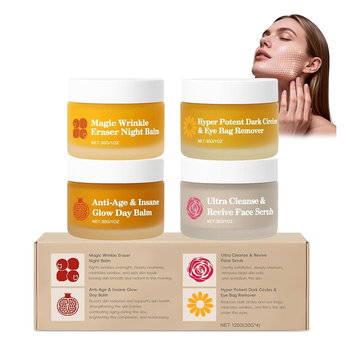 KOAVDMT Organics Mature Skin System, 4 in 1 Set Mature Skin Face Balm, Hydrating & Nourishing Organic Formula for Mature Women’s Skin, Firm & Radiant-Looking Skins(4PCS)