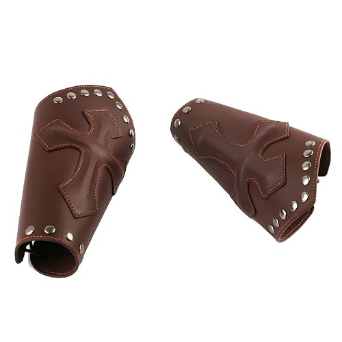 HZMAN Faux Leather Arm Guards - Medieval Cross Bracers - One Size - Brown - Cross