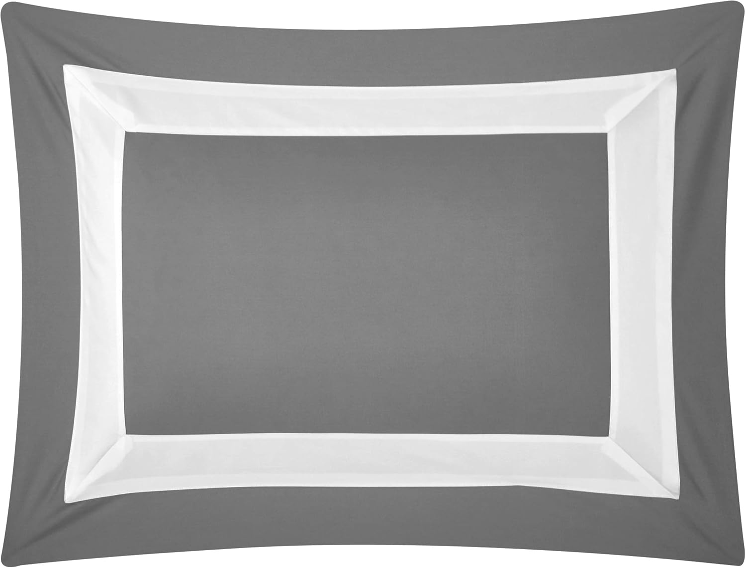 Casabolaj Bicolore Collection Duvet Covers Set 3 Pieces Do Not Include Filling Classic European 100% Egyptian Cotton Sateen Luxury 400 Thread Count Frame Patchwork Manufacturing(Grey/White,King)