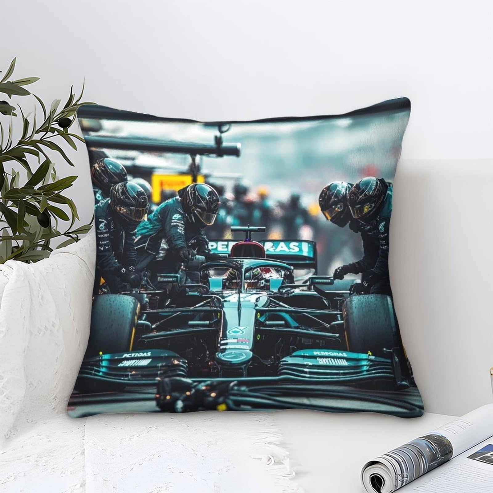 Perform A Pit Stop Themed Microfiber Cushion Cover, 40x40cm Formulaone Decorative Square Throw Pillow Case for Couch Livingroom Sofa Bed