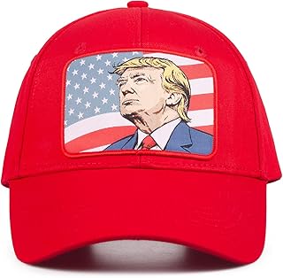 Trump Portrait Baseball Cap with American Flag Design - Red Patriotic Adjustable Hat for Men & Women