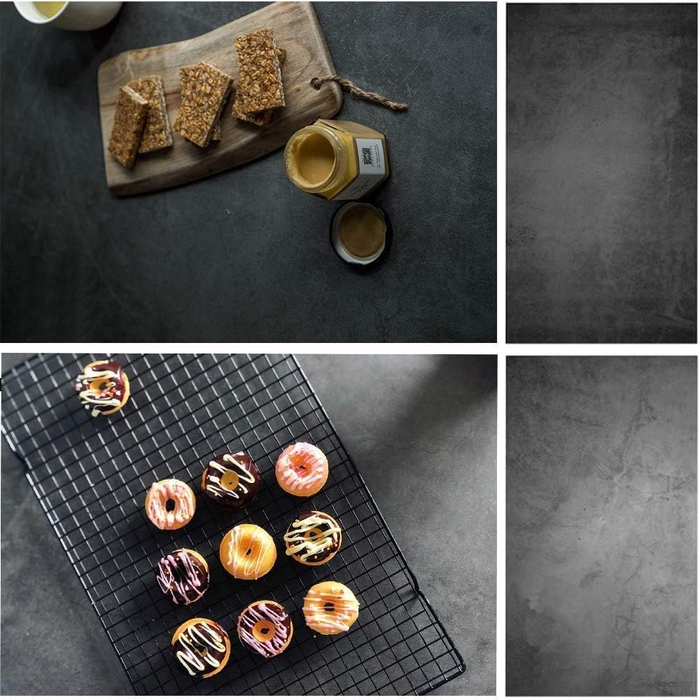 56x89cm 2 in 1 Food Photography Backdrop Background Black Cement Texture Photo Studio for Flat Lay Product Props Jewelry Cosmetics YouTube Video Shooting Vlog, Double Sided Pattern