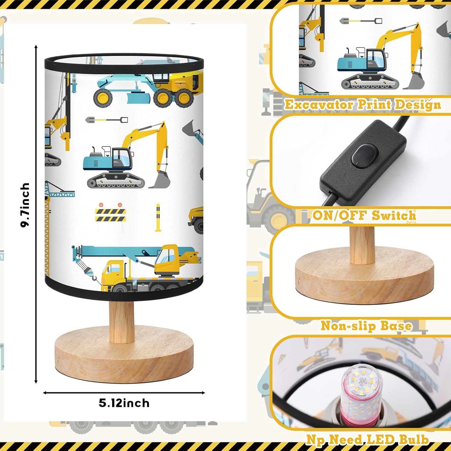 Construction Truck Table Lamp Gifts 3 Colors Dimmable Lights Construction Room Bedroom Decor 9.72 x 5.12 Inch Excavator Night Light Bedside Lamps Decoration for Bedroom Desk Birthday Gifts for Home
