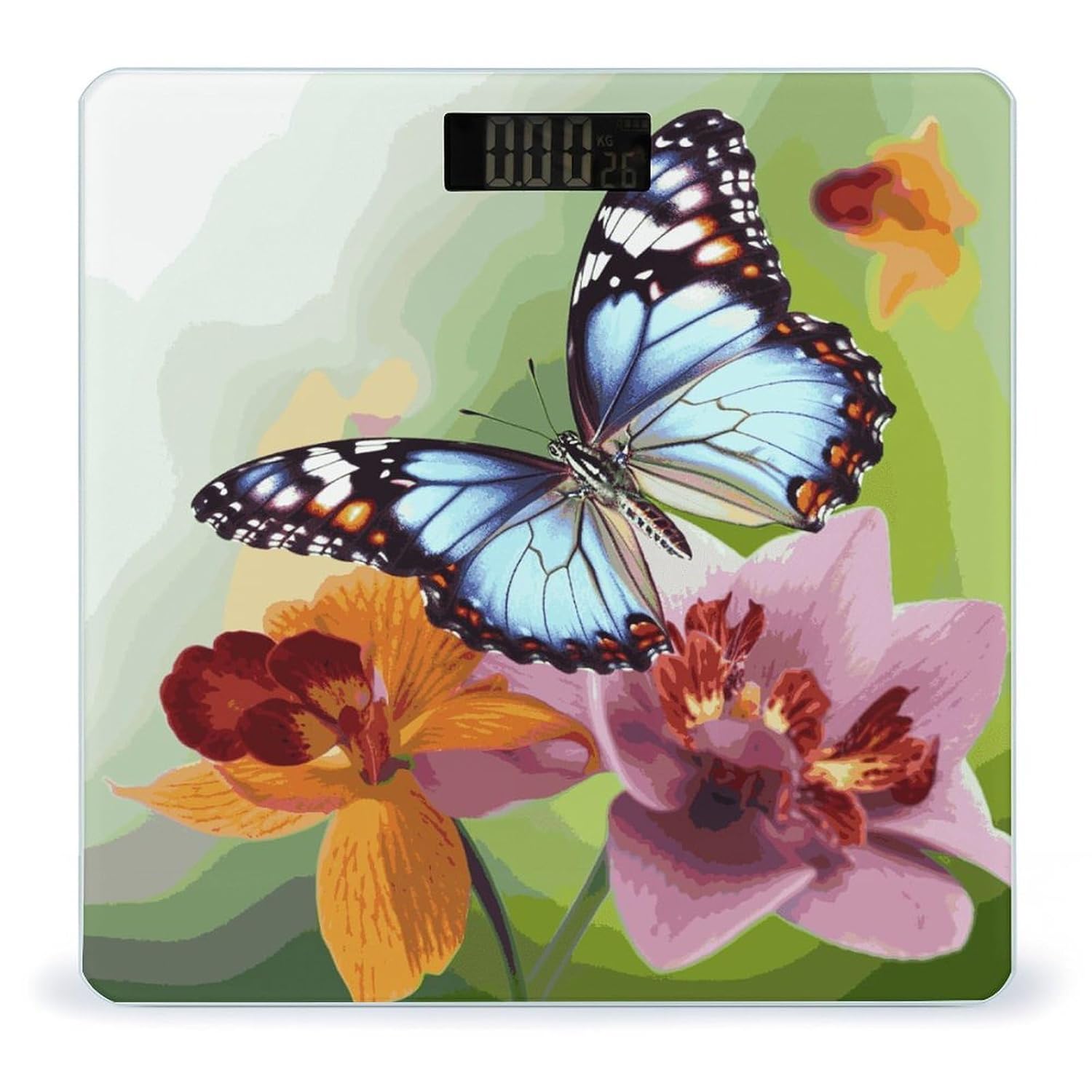 Flower Butterfly Weight Scale Digital Electronic Scales Bathroom Scale, Larg LCD Backlight Display, High Precisio Measurements,Tempered Glass