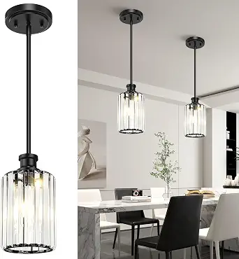 Black Pendant Light, Modern Crystal Pendant Lights, 2-Pack