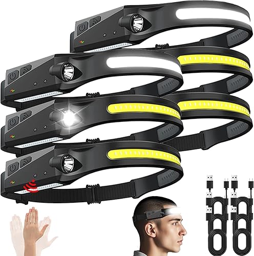 6 faros delanteros recargables, lámpara de cabeza de haz ancho de 230 LED recargable, potente y brillante para la frente ajustable para adultos con