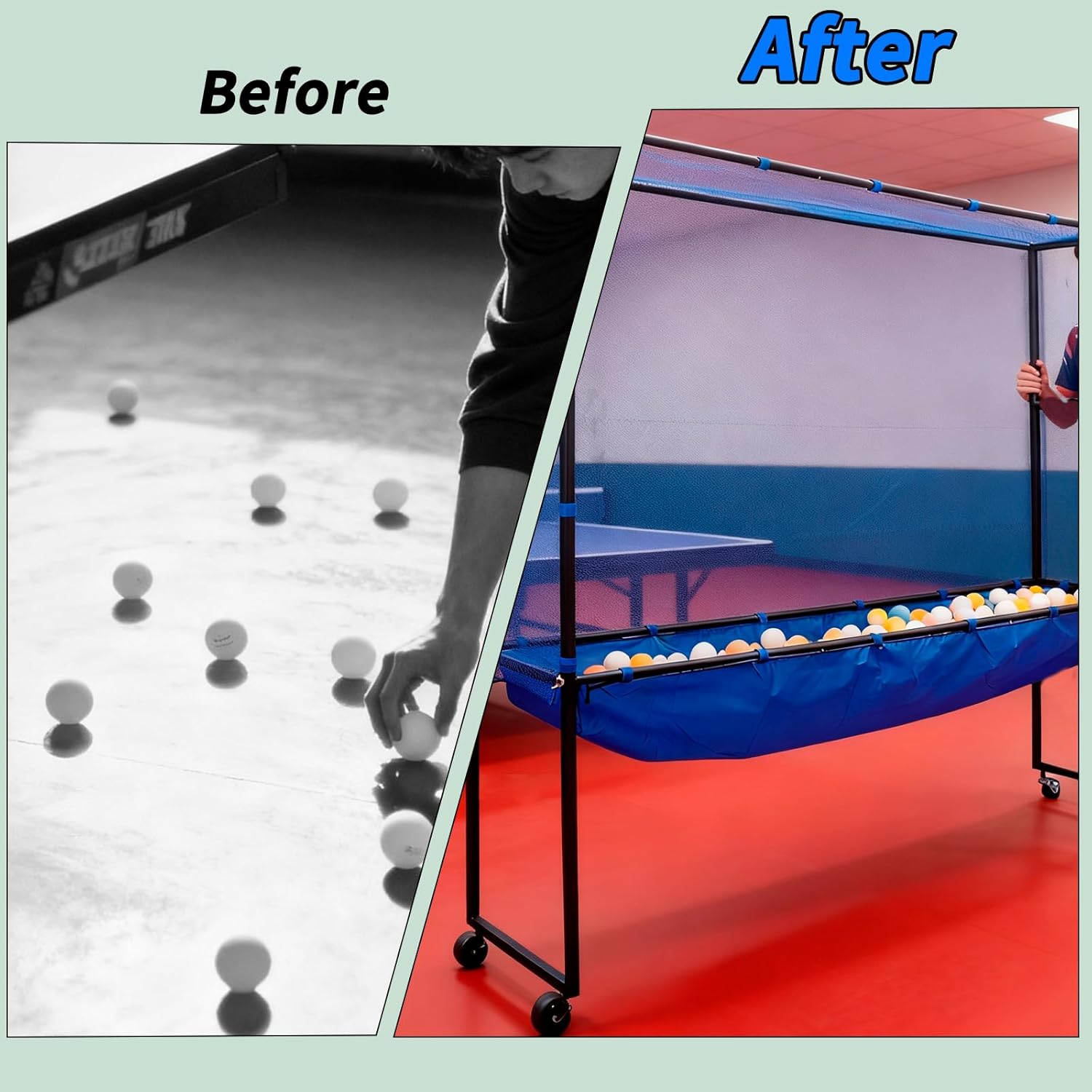 Extra Wide Table Tennis Ball Catch Net, Floor Standing Practice Net with Wheels, Durable Ball Recycling Collector for Multi-Ball Training, Table Tennis Accessories & Serve Practice