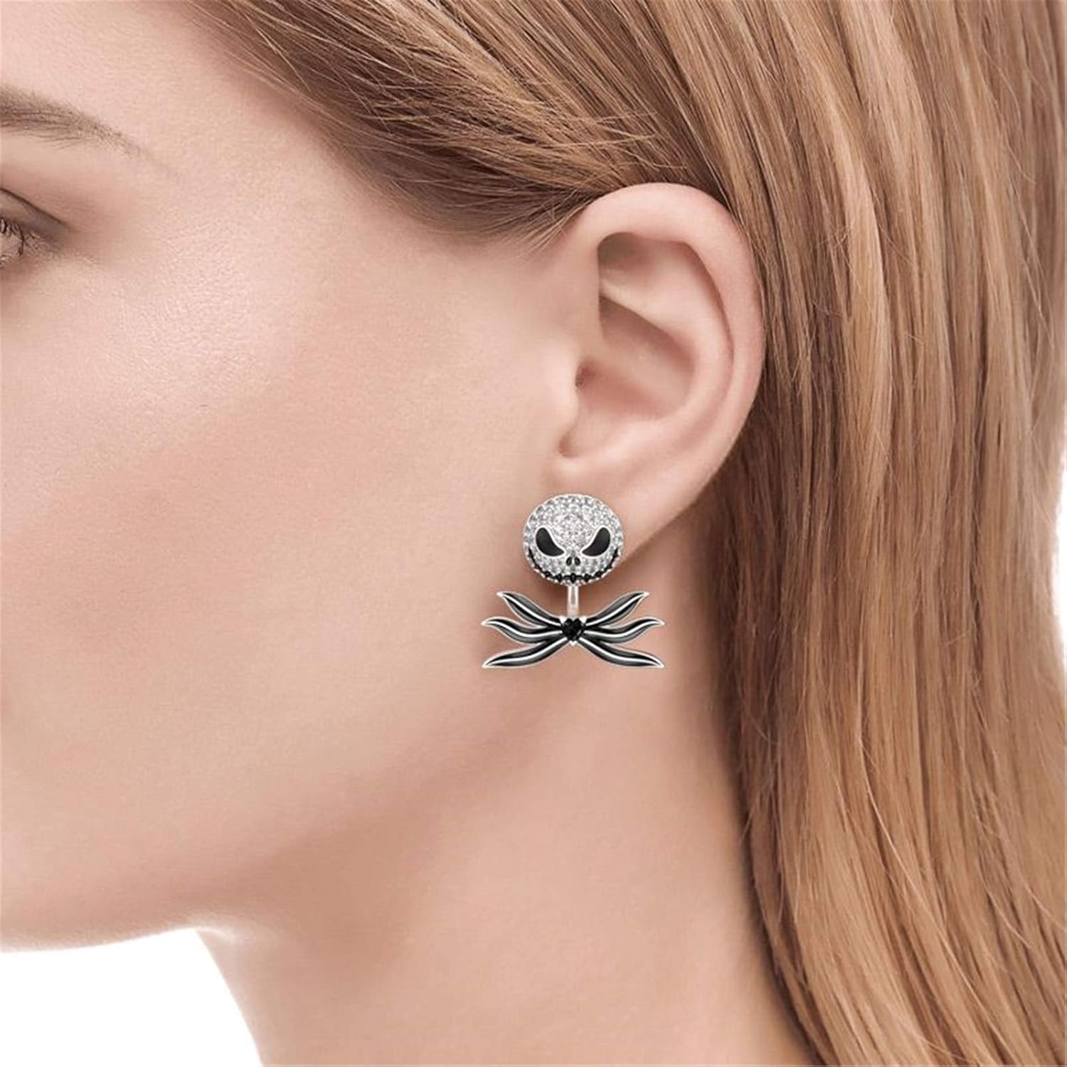 Jeulia "Bat Bow Tie" Skull Heart Cut Sterling Silver Earrings for Women Bride Friend Wife Halloween Christmas Birthday Gift With Jewelry Box