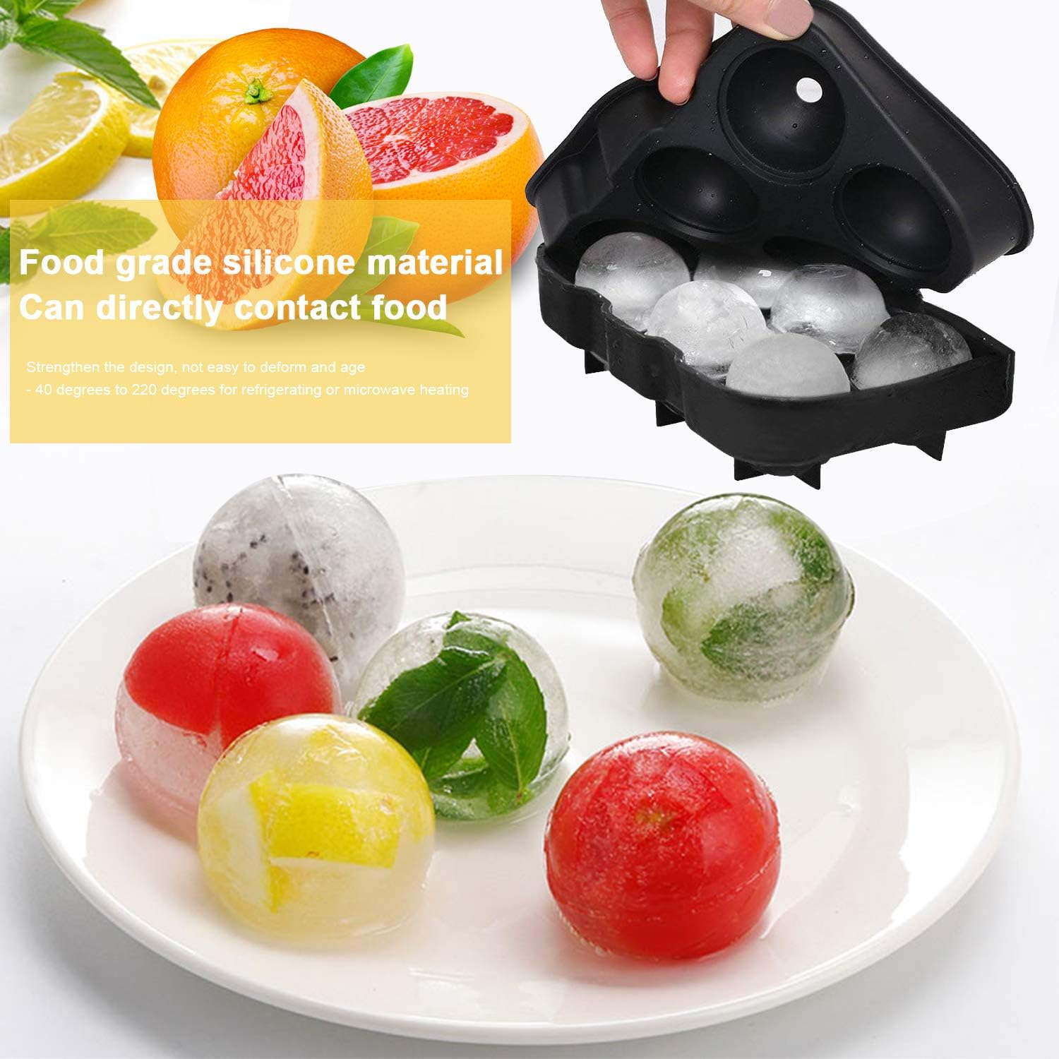 Silicone Ice Cube Trays,Easy Release Large Ice Cube Tray，Ice ball Trays with Lids(Gray)