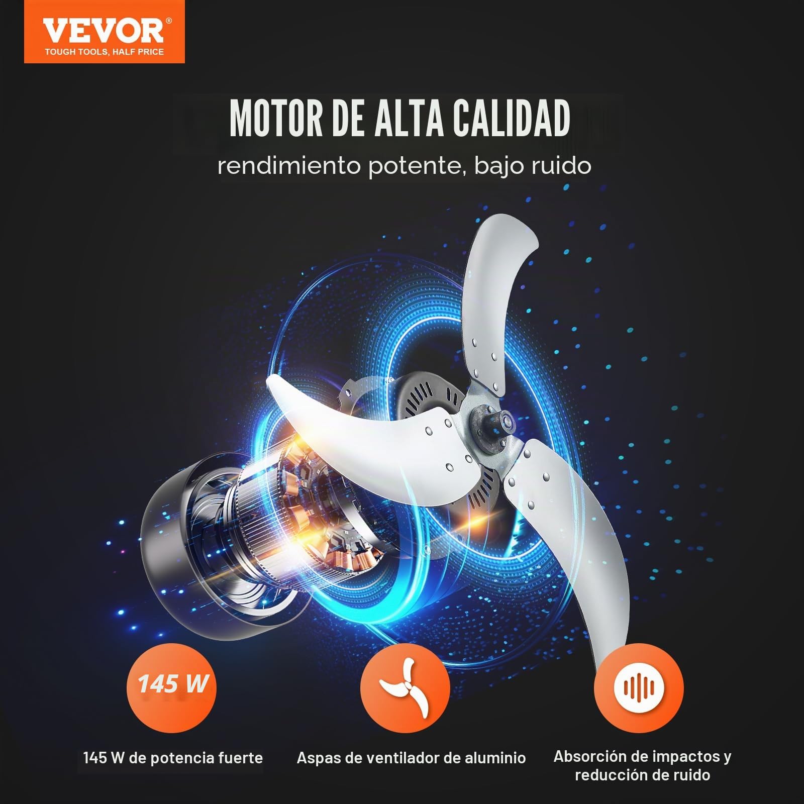 VEVOR Ventilador de Tambor Industrial de Alta Velocidad, para Uso Comercial de Alta Resistencia, 3 Velocidades, 8600 CFM, con Inclinación Ajustable de 360° para Almacén, Taller, 780 x 710 x 320 mm