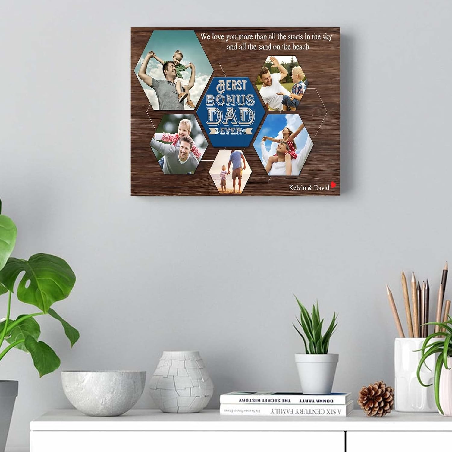 QUASMO A collage of 5 photographs,Custom Step Dad Bonus Dad Photo Collage Canvas,Thank You Dad Print,Hero Father,Fathers Day Gift,Gift For Step Father,Home Decor Frame,