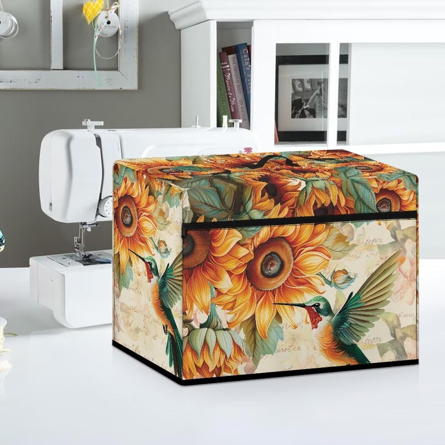 ZDCUSTOM Sunflower Hummingbird Sewing Machine Dust Cover Anti Fingerprint Dust Cover Compatible with Most Standard Sewing Machine