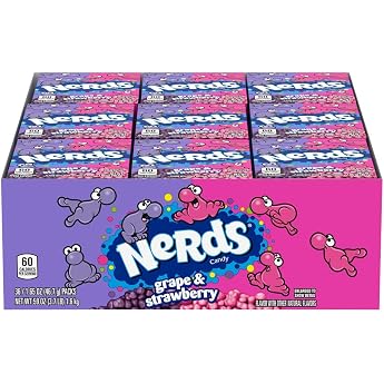 NERDS - Nerds Caramel American Sour Caramel Perfect Combination of Small Sweets with Great Grape and Strawberry Flavour - Ideal for Sharing - 36 Packs of 46.7g