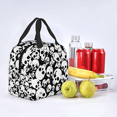 Vista 8 de VOOHDDY Bolsa de almuerzo aislada en blanco y negro con calavera para hombres y mujeres, contenedor reutilizable, impermeable, portátil, enfriador