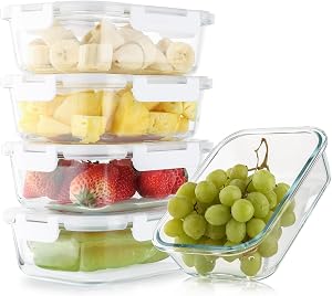 Cuiselect 5 Pack 36 Oz Glass Meal Prep Containers with Lids, Reusable Glass Food Storage Containers with Lids, Leak Proof, Microwave, Oven, Freezer and Dishwasher Safe (White)