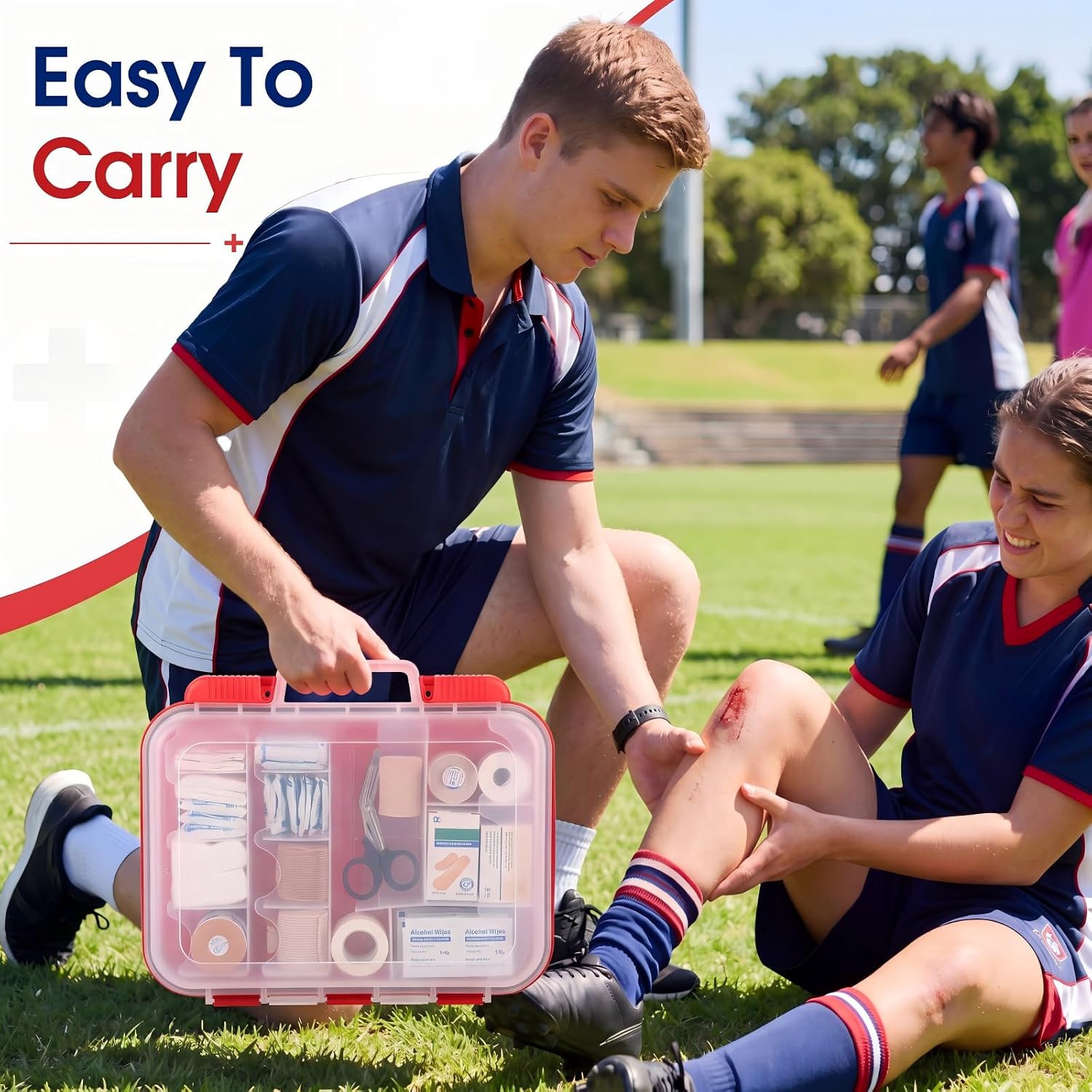 Empty First Aid Box, Dual-Layer First Aid Kit Organizer with Portable Handle Clear Visibility Family Medical Storage for Home Office Travel Car Business Workplace, Red
