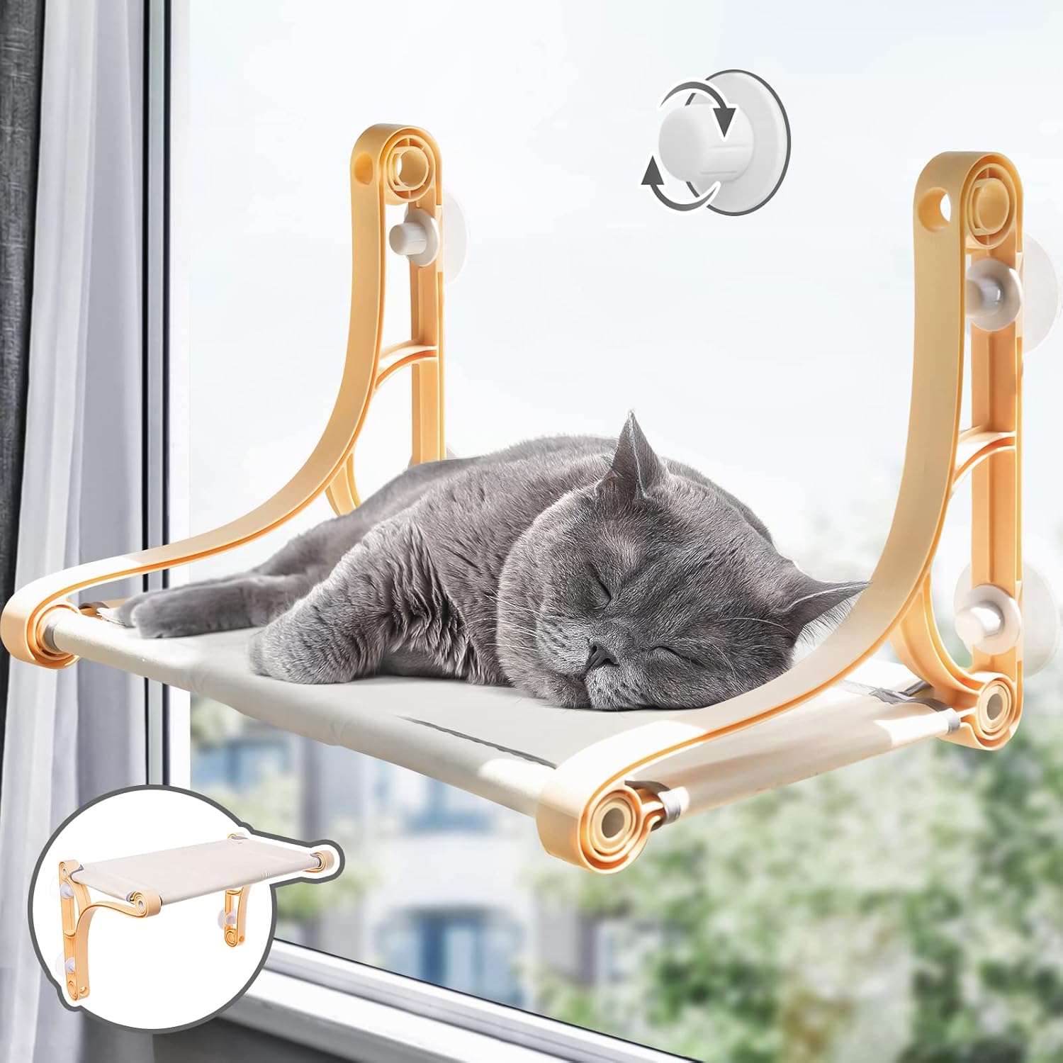 ZRU Cat Window Perch Cat Window Hammock with 2 Installation Styles, Safe & Sturdy Cat Hammock with Reinforced Suction Cups, Cat Window Seat Bed for Indoor Cats (Yellow) : Pet Supplies