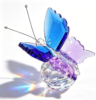 Hoypeyfiy Blauer und Lila Kristallschmetterling, 4.5 cm Hoch, 3 cm Breit, Filigrane Glasdekorationen, Kunstobjekte für Wohnzimmer, Schlafzimmer oder das Büro