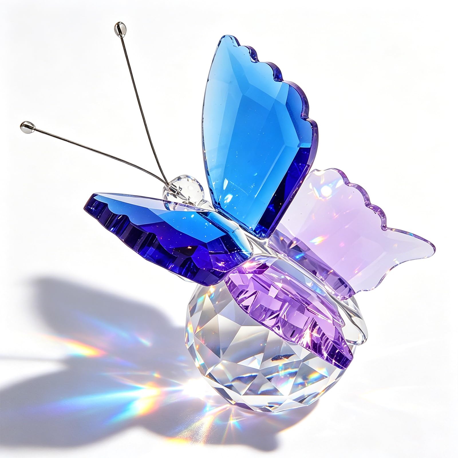 Hoypeyfiy Handcrafted Crystal Butterfly with Stand, Elegant Decorative Paperweight for Home, Unique Gift to Birthdays and Special Occasions (Blue and Purple)