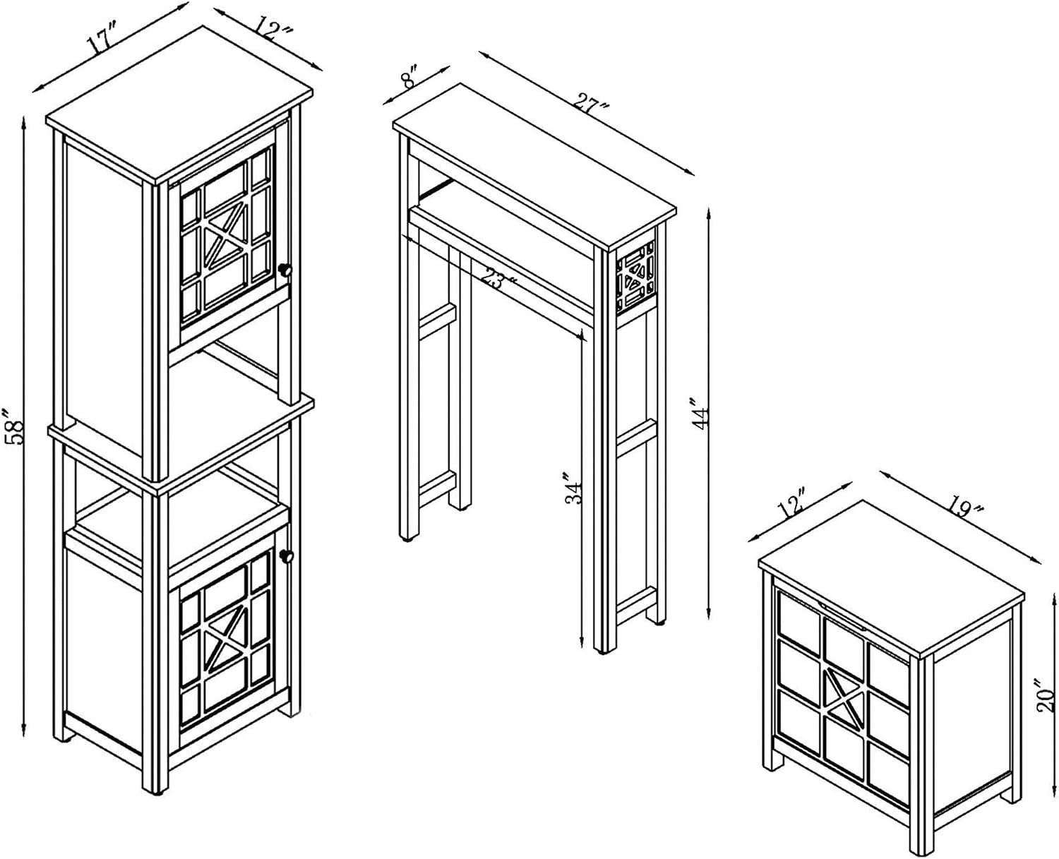 Alaterre Derby 4-Piece Bathroom Storage Set - White, Includes Over Toilet Open Shelf, Floor Cabinet with Hutch, and Clothes Hamper, Space-Saving Design for Organized Bathrooms, Wood Construction