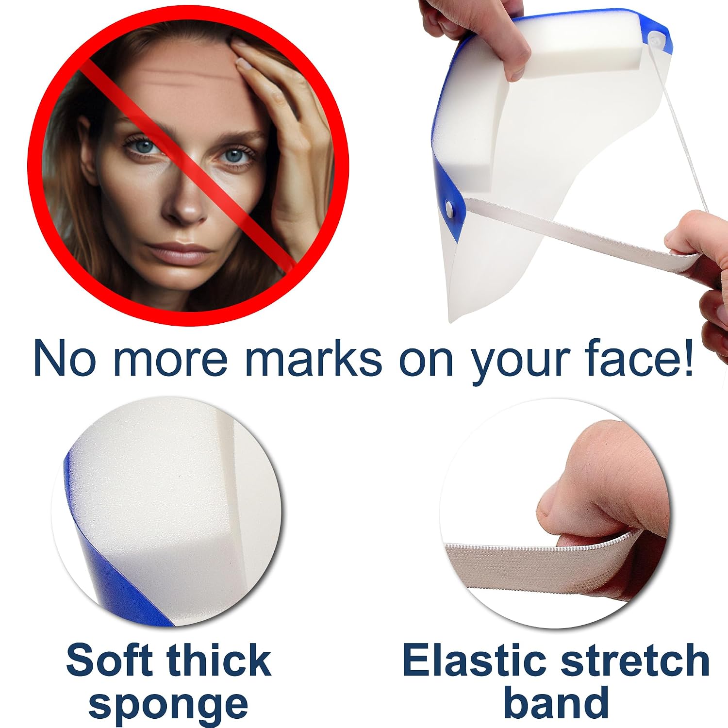 HQRP 10 pack Safety Full Face Shield with Protective Clear Anti-Fog Film Clear Plastic to Protect Face and Eyes with Elastic Band and Comfort Sponge