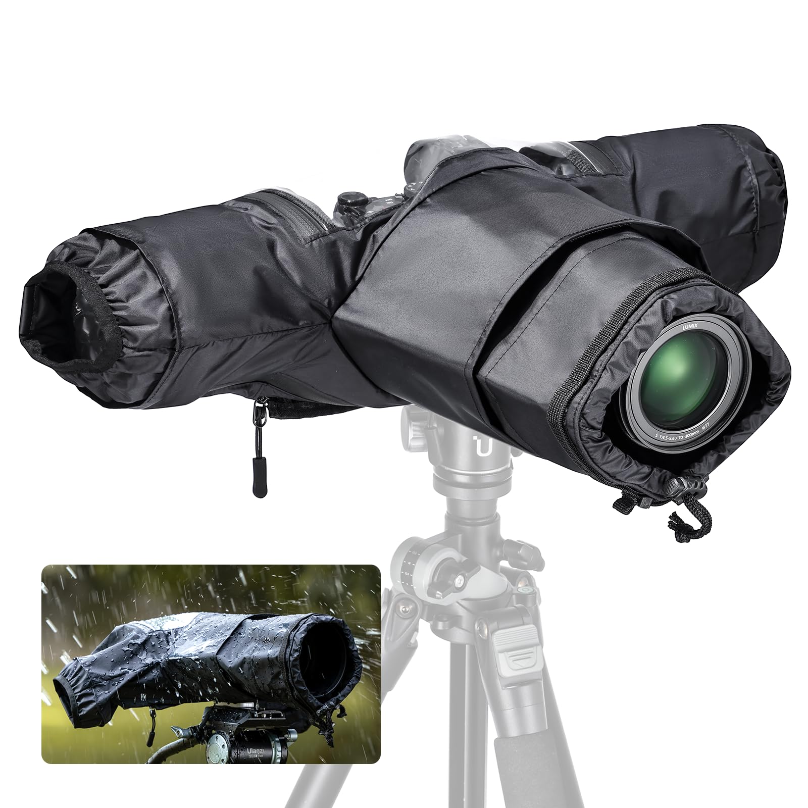 ULANZI RC01 Camera Rain Cover, Small Size Durable Nylon Raincoat Compatible with Canon Sony Nikon DSLR Mirrorless Vlog Camera & Lenses Within 260mm, with Sleeves, Drawstrings, Viewing Window